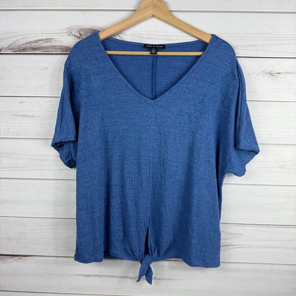 Cable‎ & Gauge Blue Tie Knot Short Sleeve Blouse Size Large - Picture 1 of 7